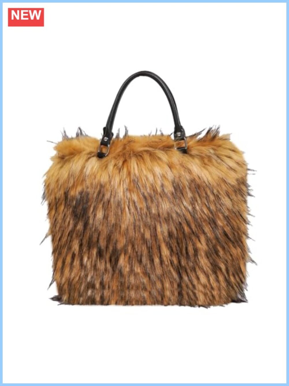 Oversized Faux Fur Tote Bag with Leather Handles